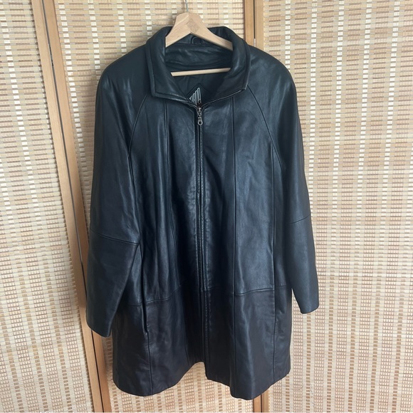 TIBOA Women's Black Leather Coat Large - Picture 1 of 11